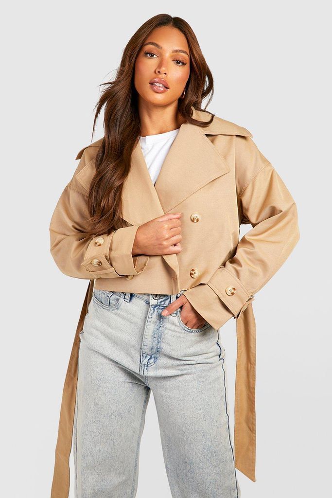 Womens Tall Crop Oversized Belted Trench Coat - Beige - 12, Beige