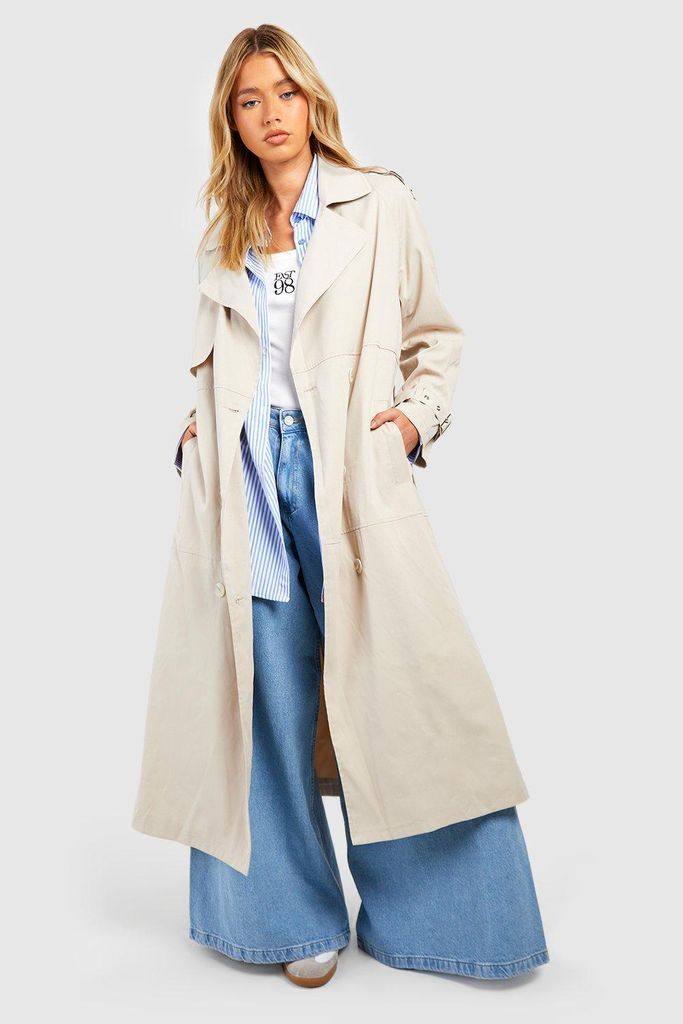 Womens Oversized Belted Maxi Trench - Beige - 8, Beige
