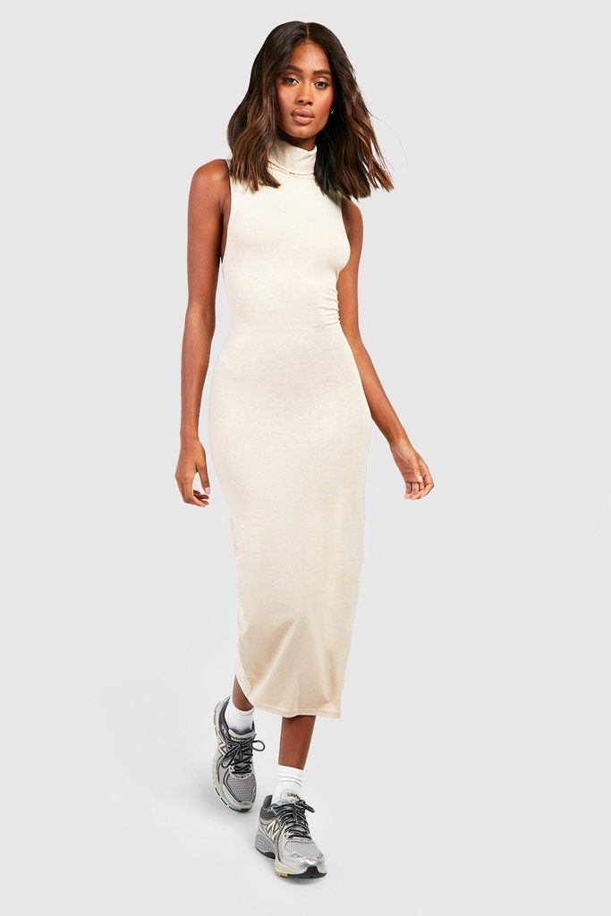 Womens Premium Super Soft Roll Neck Midaxi Dress - Beige - 8, Beige