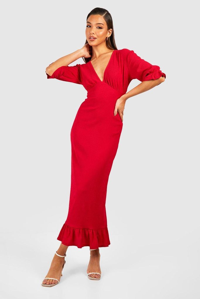 Womens Textured Frill Midaxi Dress - 8, Red
