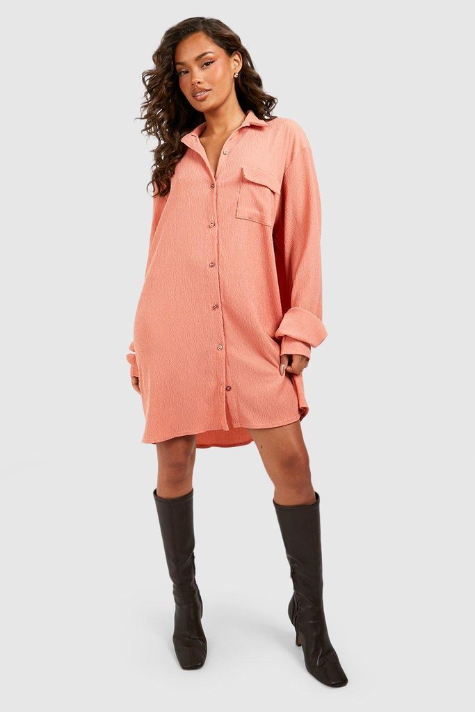 Womens Textured Mini Shirt Dress - Beige - 8, Beige