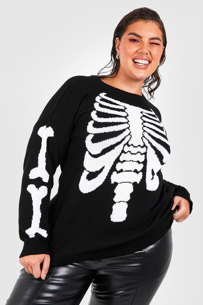 Womens Plus Skeleton Halloween Jumper - Black - 22, Black
