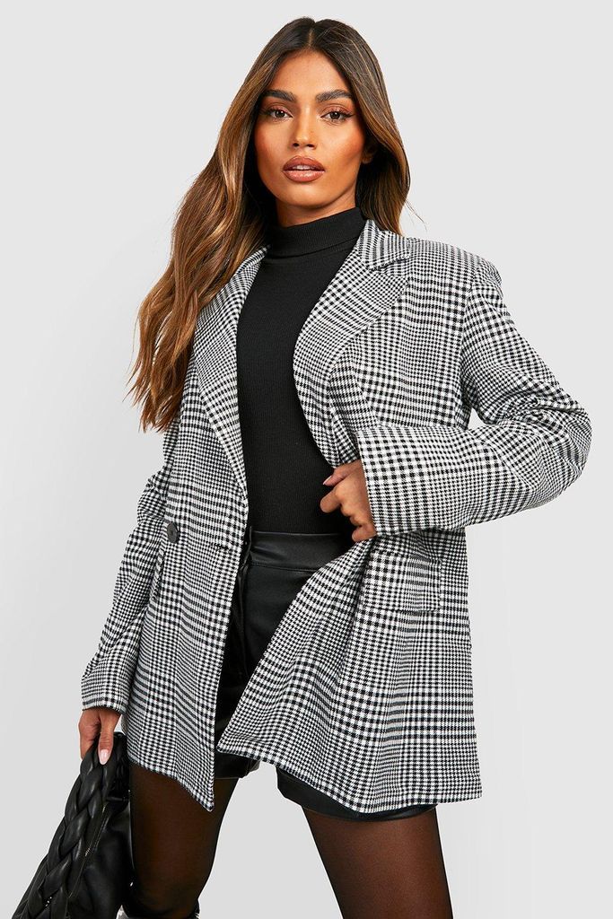 Womens Dogtooth Check Relaxed Fit Tailored Blazer - Black - 16, Black