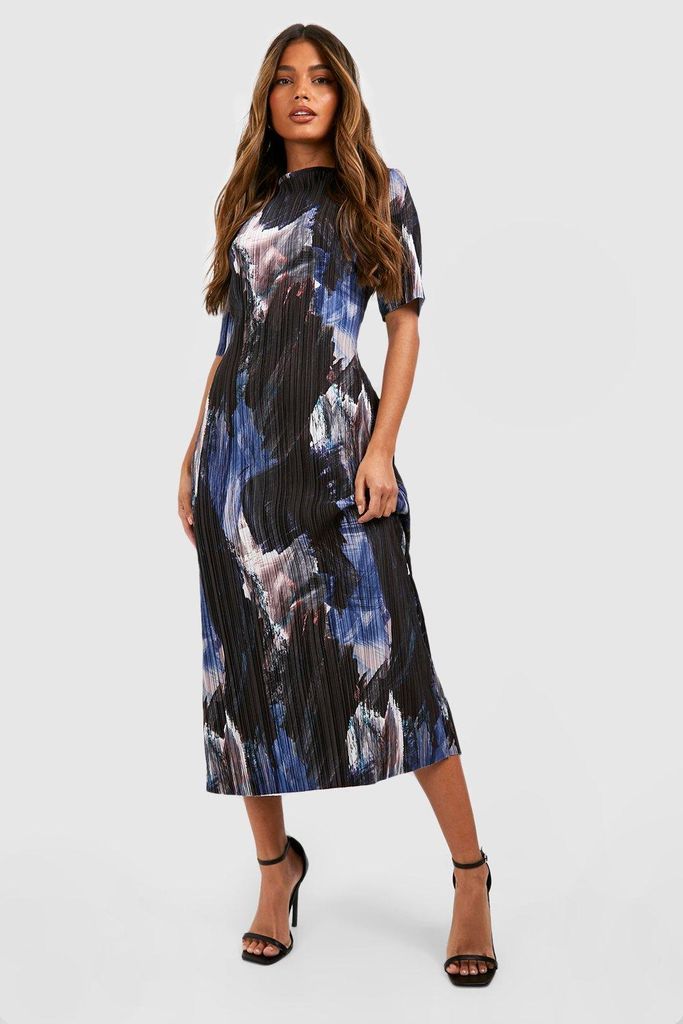 Womens Abstract Plisse Midaxi T-Shirt Dress - Multi - 8, Multi