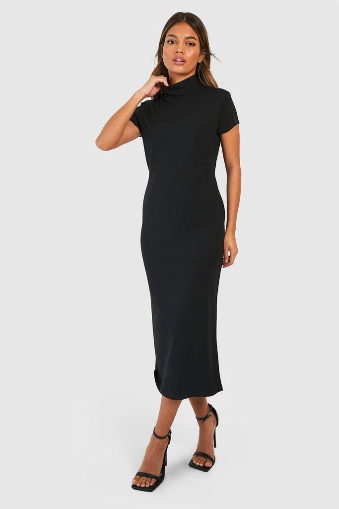 Womens Crepe High Neck Midaxi Dress - Black - 6, Black
