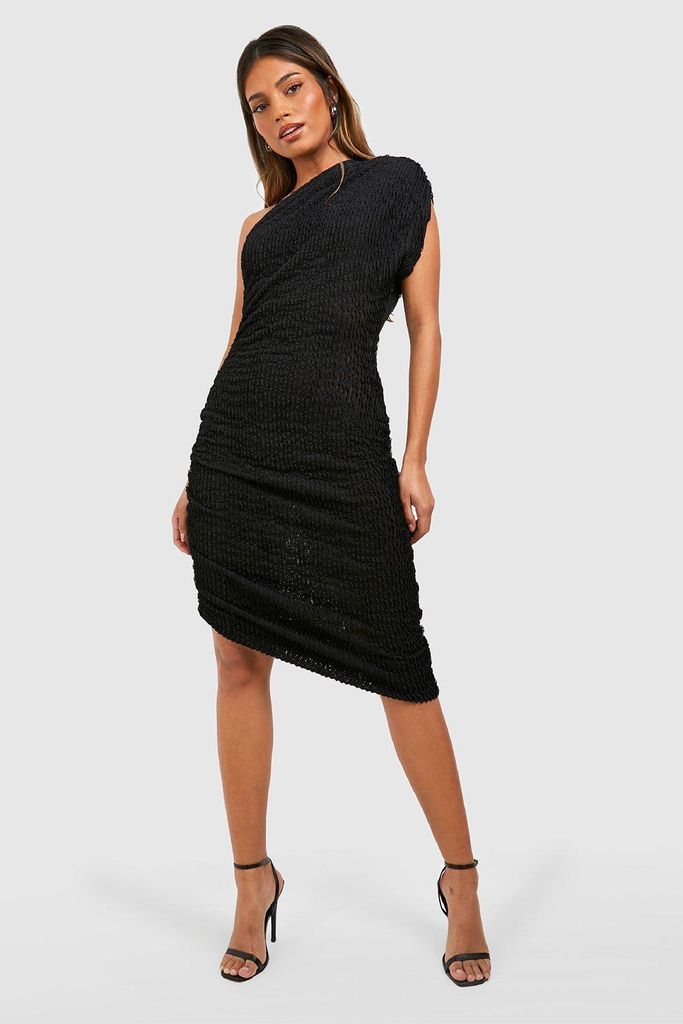 Womens One Shoulder Knitted Assymetric Midaxi Dress - Black - 8, Black