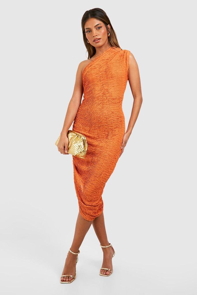 Womens One Shoulder Knitted Assymetric Midaxi Dress - Orange - 10, Orange