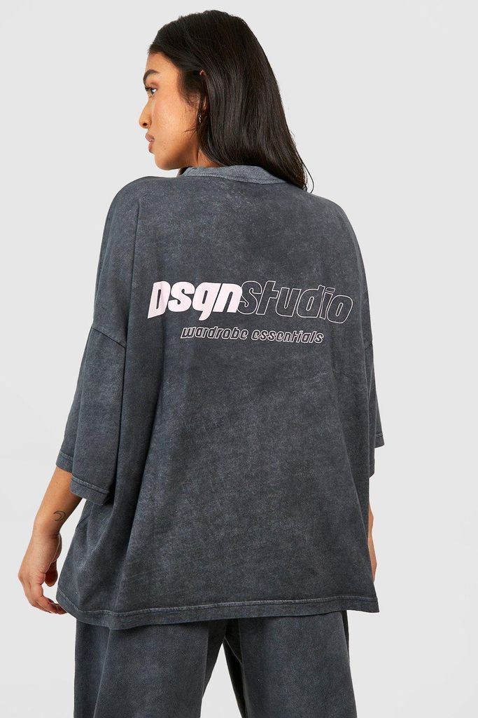 Womens Petite Dsgn Studio Acid Wash T Shirt - Grey - S, Grey