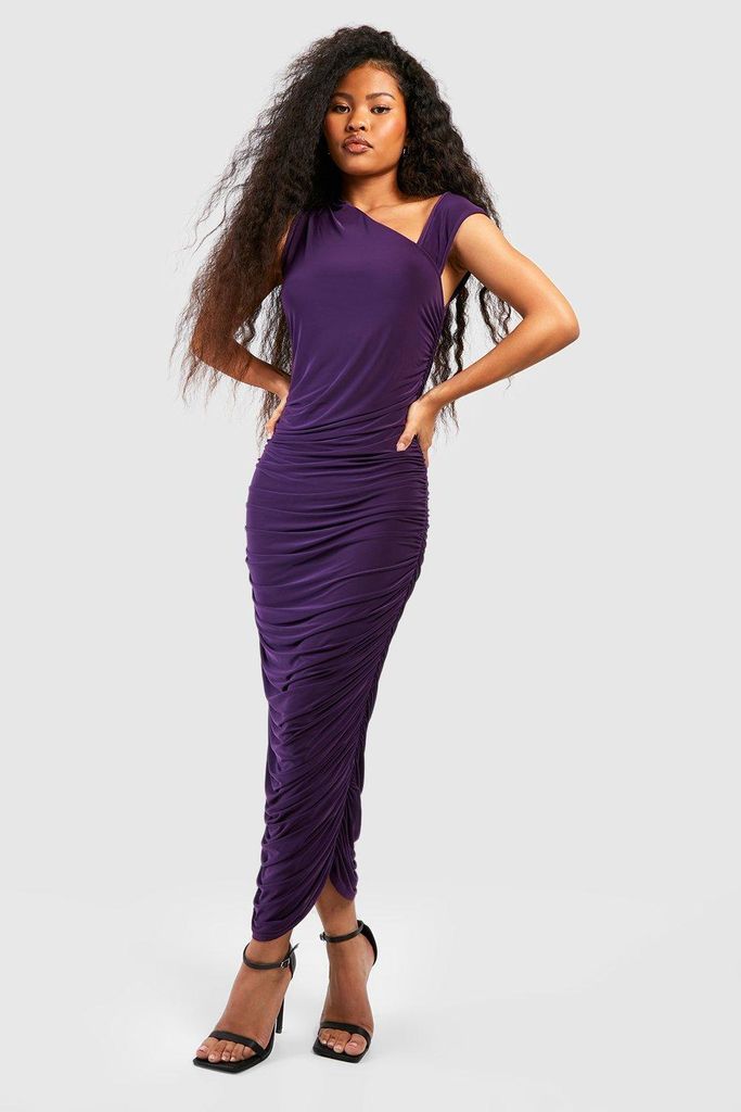 Womens Petite Slinky Ruched Midaxi Dress - Purple - 6, Purple