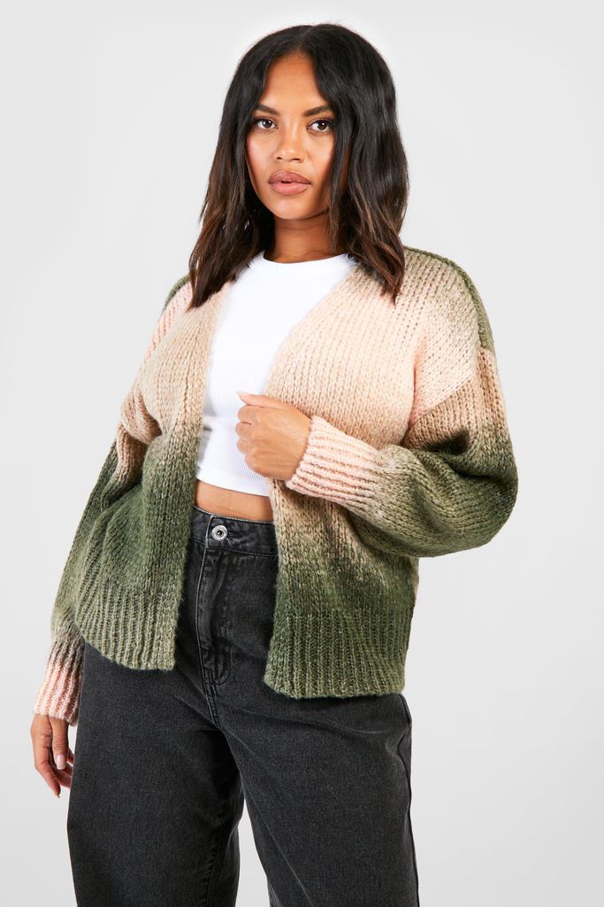 Womens Plus Chunky Knit Ombre Cardigan - Green - 16, Green