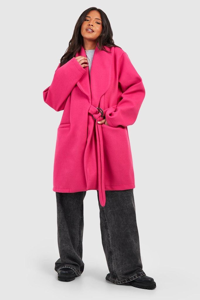 Womens Plus Premium Wool Look Collared Coat - Pink - 16, Pink