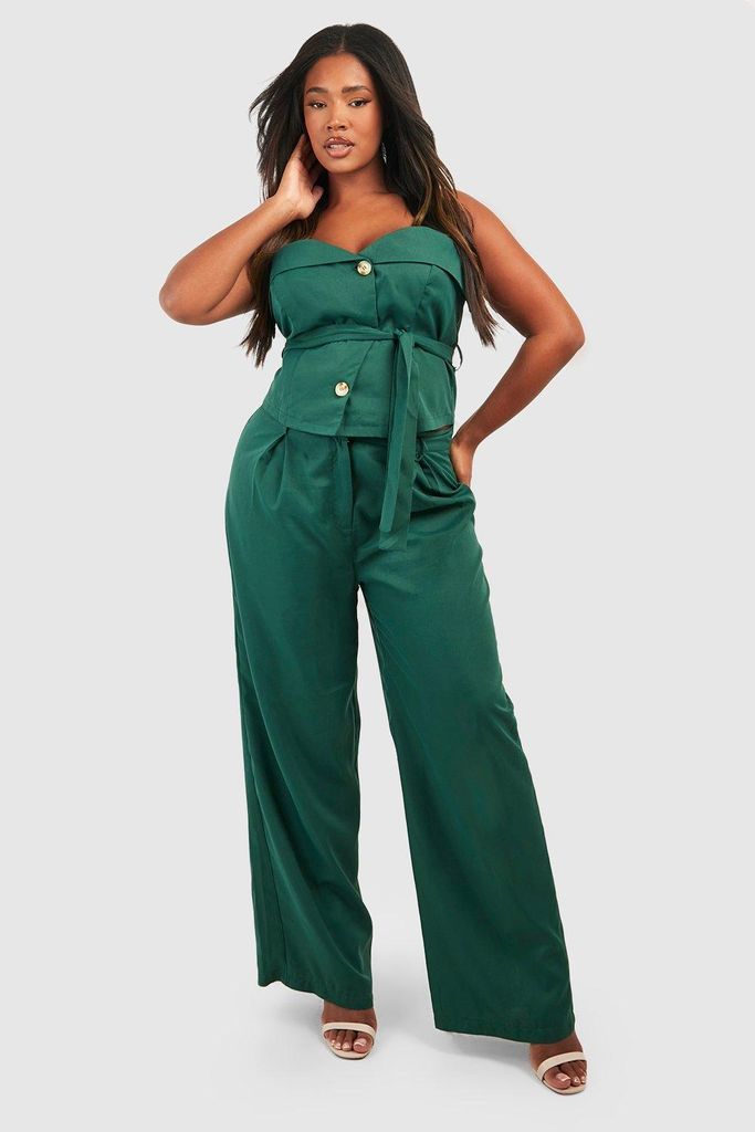Womens Plus Woven Tailored Wide Leg Trousers - Green - 16, Green