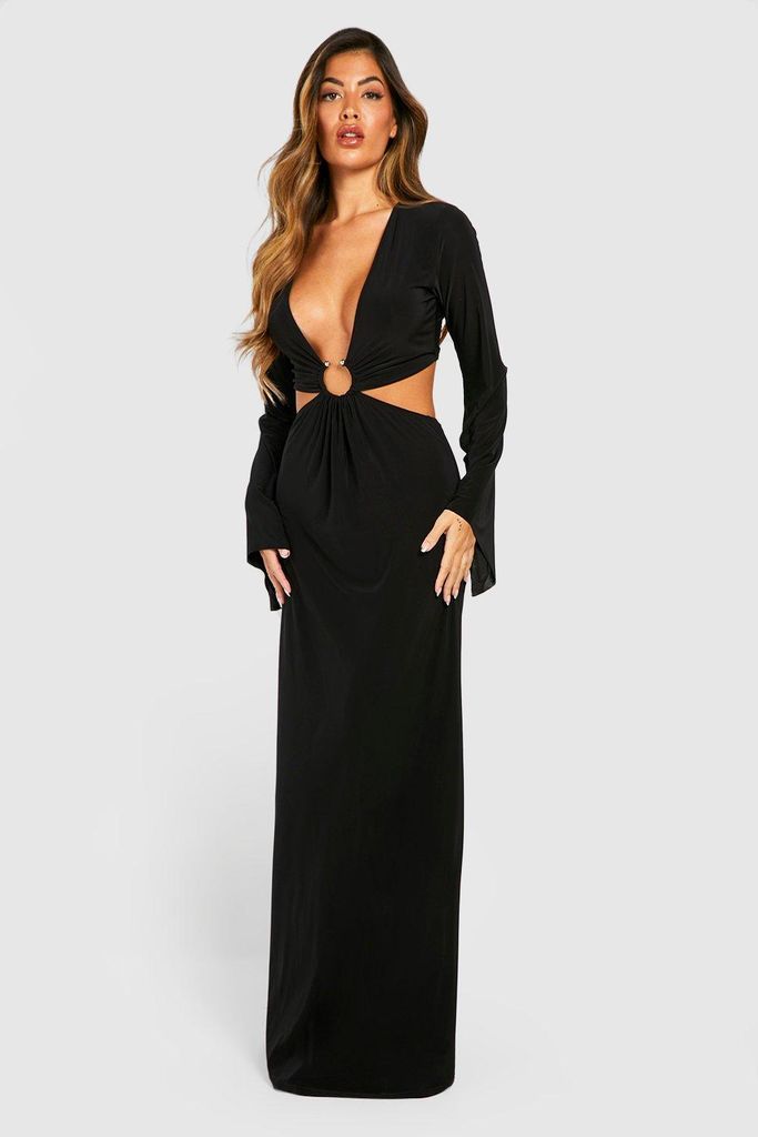 Womens Premium Slinky Ring Detail Maxi Dress - Black - 8, Black