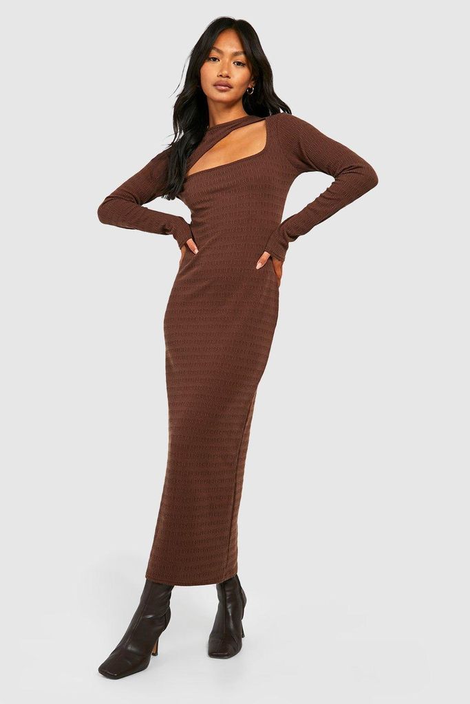 Womens Soft Crinkle Texture Cut Out Midaxi Dress - Brown - 8, Brown