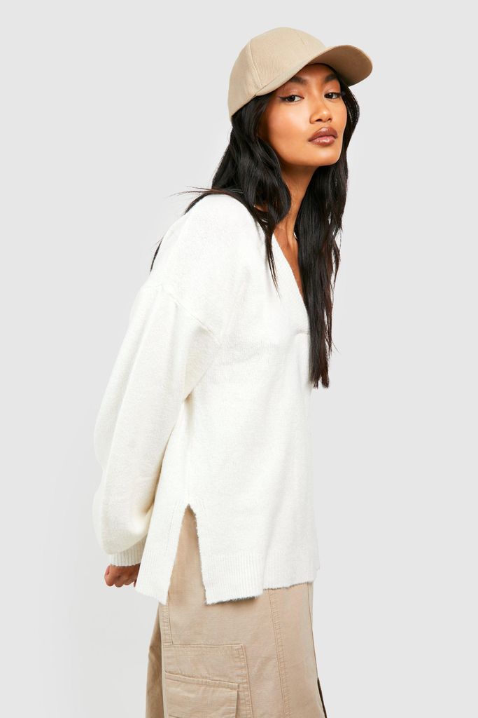 Womens Soft Knit Slouchy Jumper - White - S, White