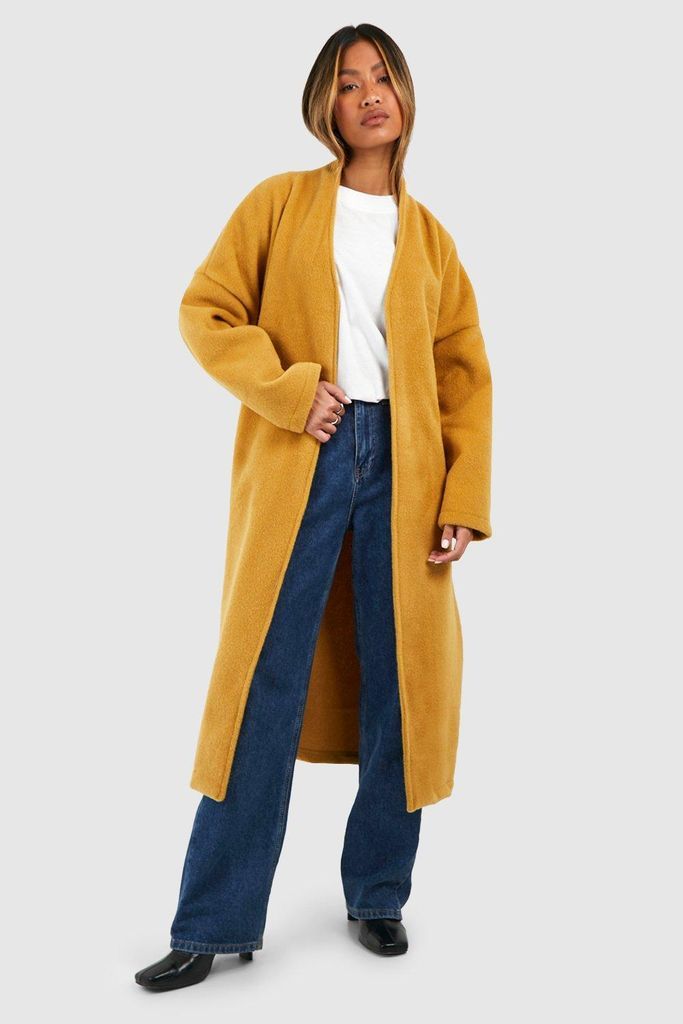 Womens Textured Wool Look Belted Coat - Yellow - 8, Yellow