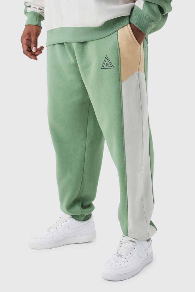 Men's Plus Colour Block Branded Jogger - Green - Xxxl, Green