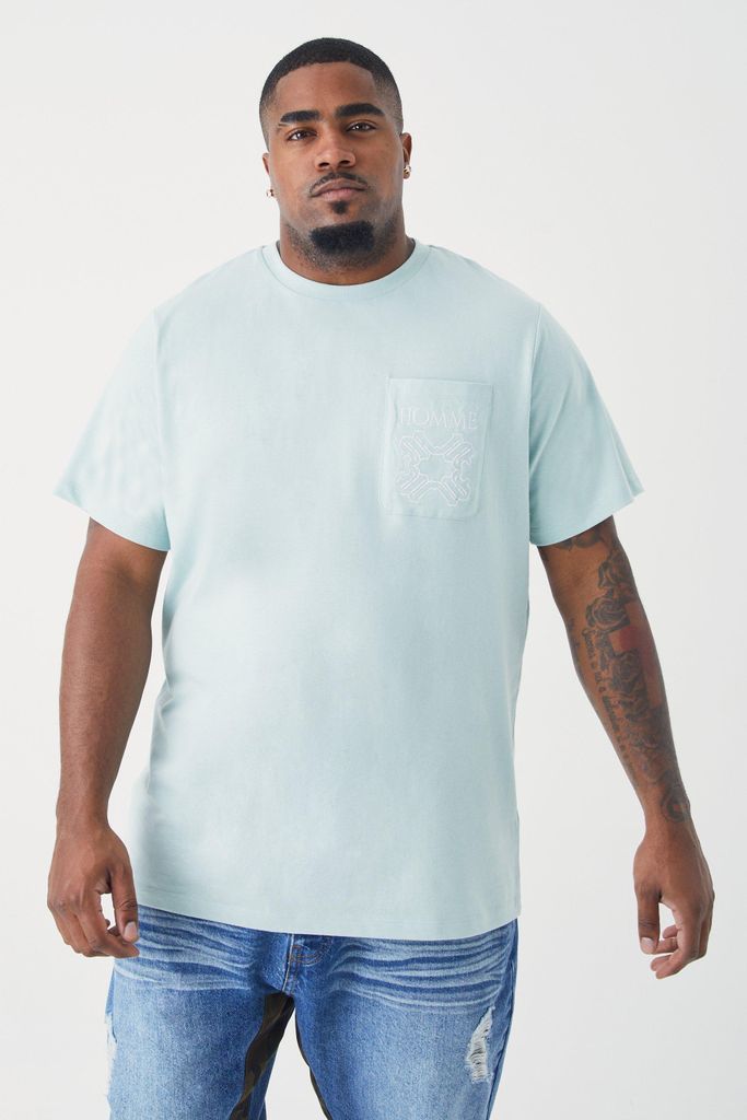 Men's Plus Slim Homme Embroidered Pocket T-Shirt - Green - Xxxl, Green