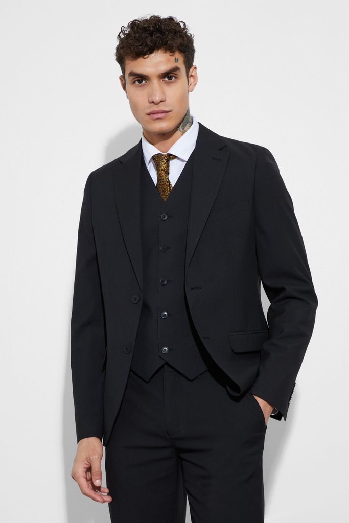 Men's Slim Single Breasted Suit Jacket - Black - 34, Black