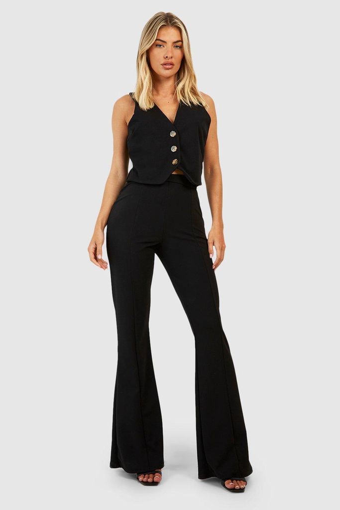 Womens Crepe Fit & Flare Trousers - Black - 14, Black