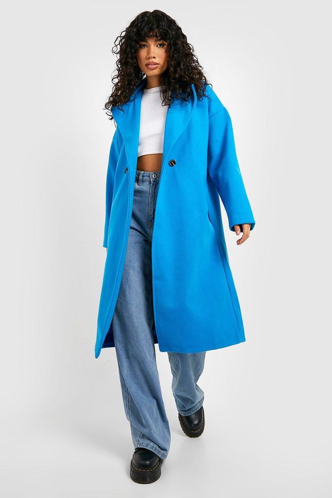 Womens Premium Oversized Wool Look Coat - Blue - 8, Blue