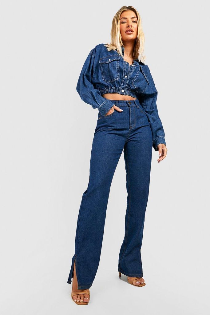Womens Mid Rise Straight Fit Split Hem Jeans - Blue - 6, Blue
