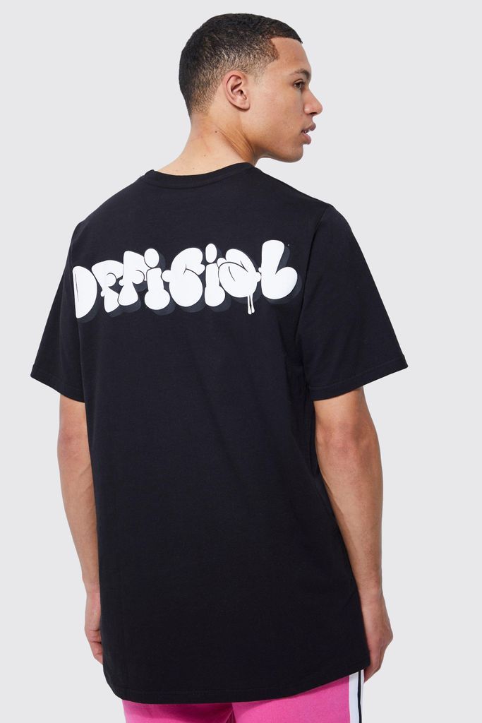 Men's Tall Longline Bubble Graffiti Print T-Shirt - Black - Xxl, Black