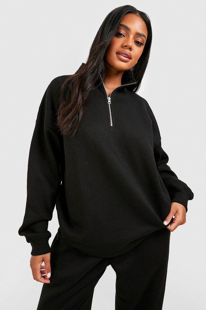 Womens Basic Oversized Half Zip Sweatshirt - Black - S, Black