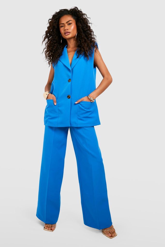 Womens Relaxed Fit Wide Leg Tailored Trousers - Blue - 8, Blue