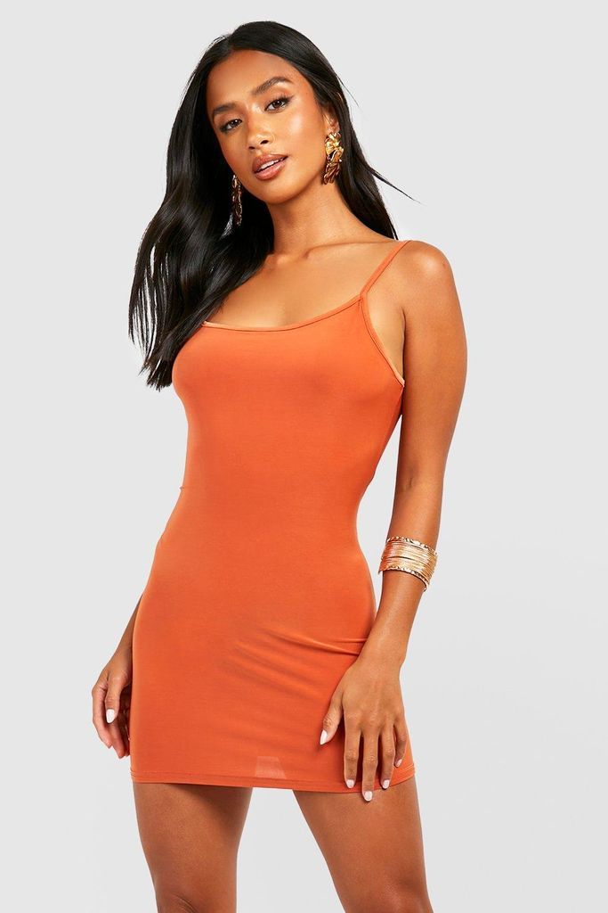 Womens Petite Basic Strappy Mini Dress - Orange - 12, Orange