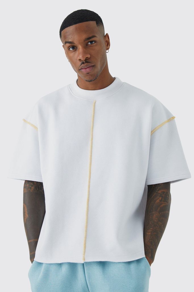Men's Oversized Extended Neck Contrast Sweatshirt - White - S, White