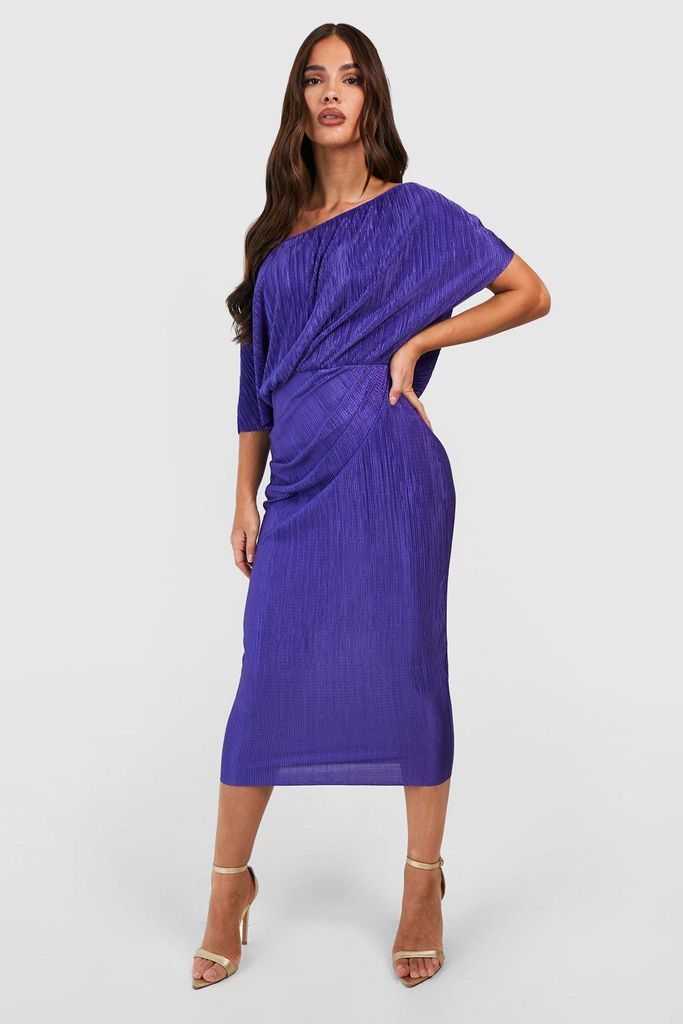 Womens Off The Shoulder Plisse Midi Dress - Purple - 8, Purple