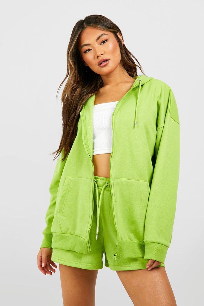 Womens Oversized Zip Through Hoodie With Reel Cotton - Green - S, Green