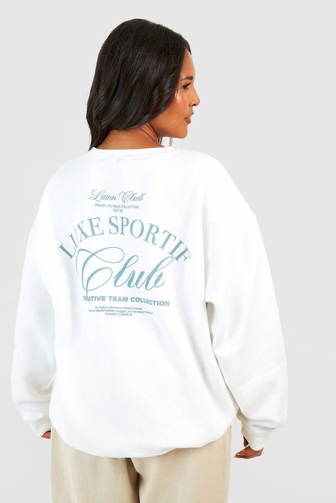 Womens Plus Sports Club Slogan Printed Sweatshirt - Cream - 22, Cream