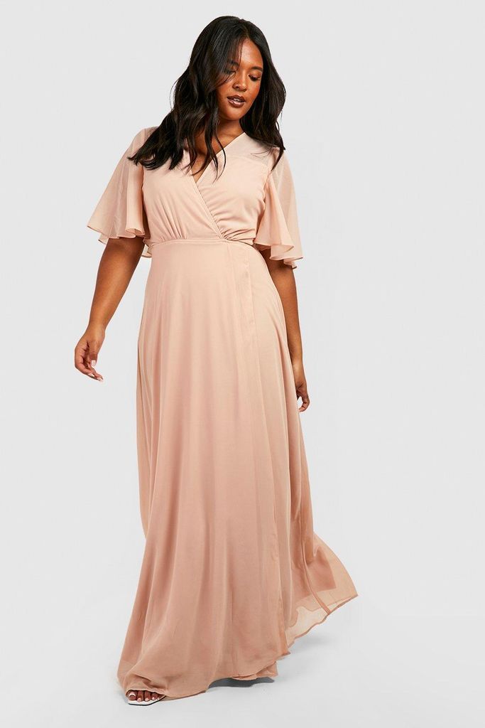 Womens Plus Angel Sleeve Wrap Bridesmaid Dress - Pink - 26, Pink
