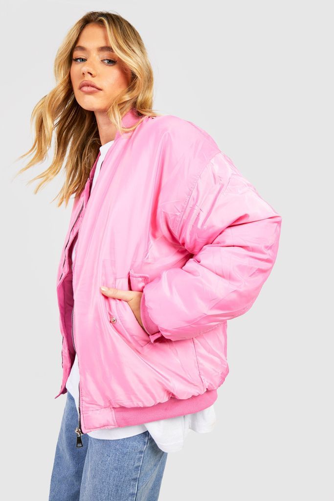 Womens Oversized Bomber Jacket - Pink - 8, Pink