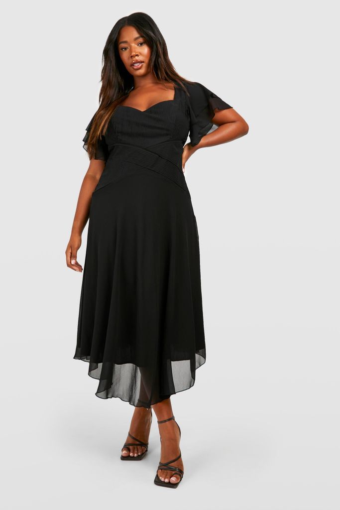 Womens Plus Occasion Angel Sleeve Chiffon Midi Dress - Black - 16, Black