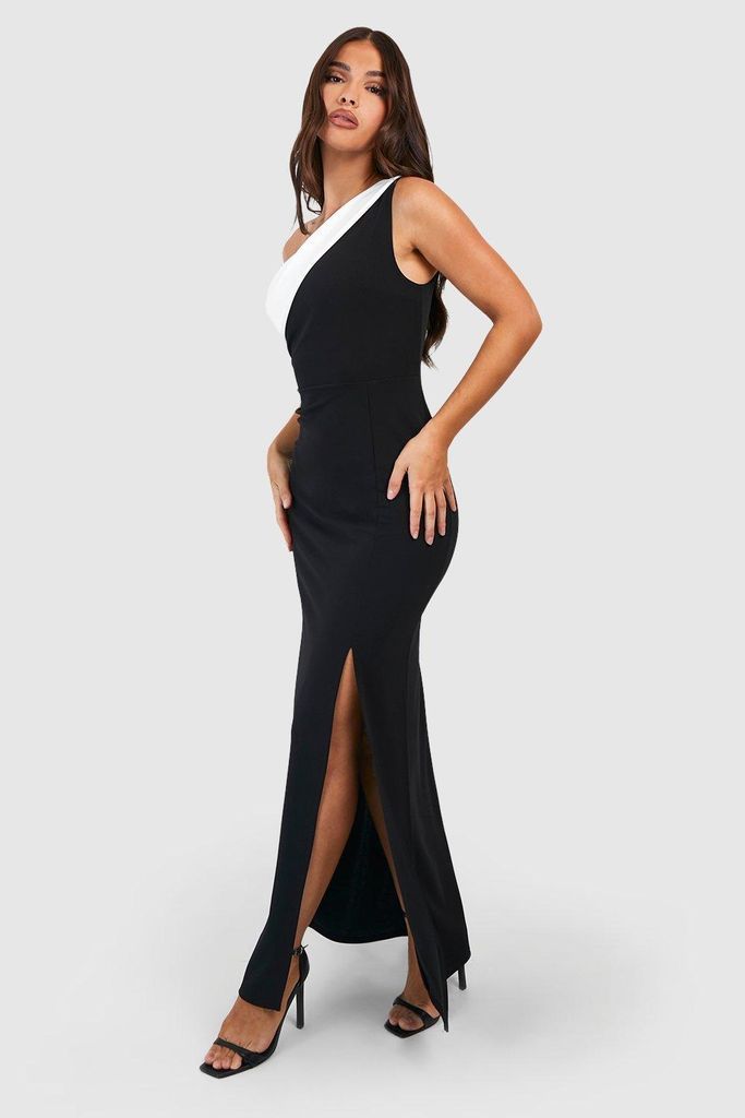 Womens Contrast Mono Asymmetric Maxi Dress - Black - 16, Black