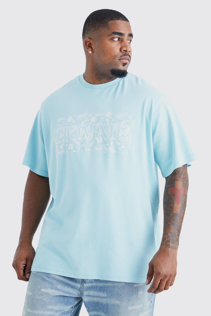 Men's Plus Paisley Interlock Homme Slogan T-Shirt - Blue - Xxxl, Blue