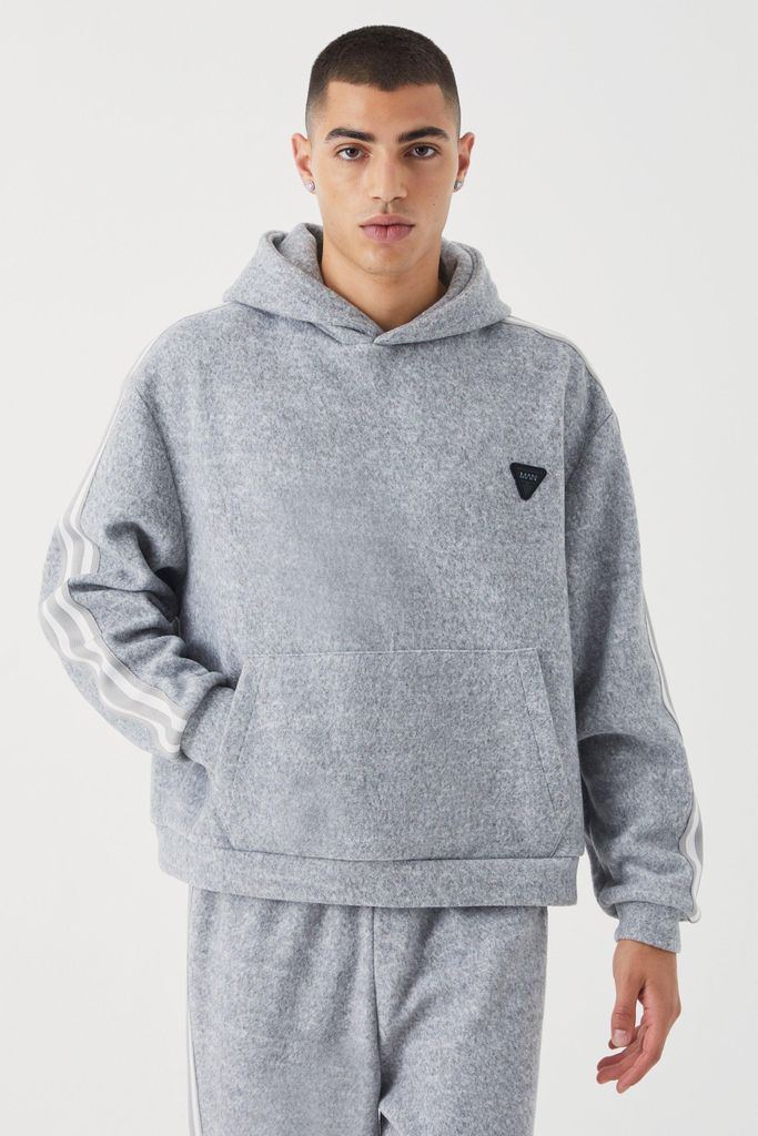 Men's Oversized Brushed Heavyweight Taped Hoodie - Grey - S, Grey