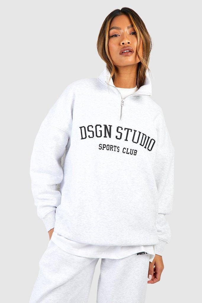 Womens Dsgn Studio Applique Oversized Half Zip Sweatshirt - Grey - S, Grey