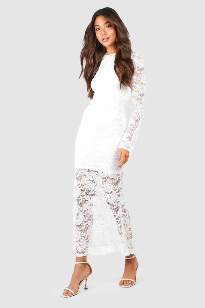 Womens Lace Fishtail Maxi Dress - White - 8, White