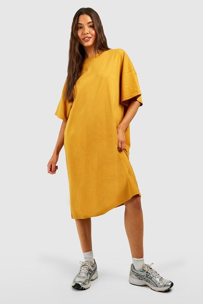 Womens Oversized Midi T-Shirt Dress - Yellow - 8, Yellow