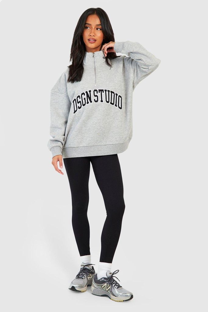 Womens Petite Dsgn Studio Quater Zip Sweatshirt - Grey - S, Grey