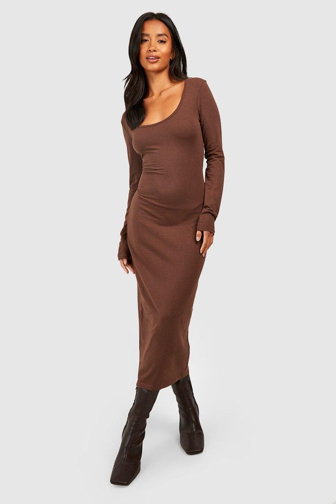 Womens Petite Premium Super Soft Scoop Neck Midaxi Dress - Brown - 8, Brown