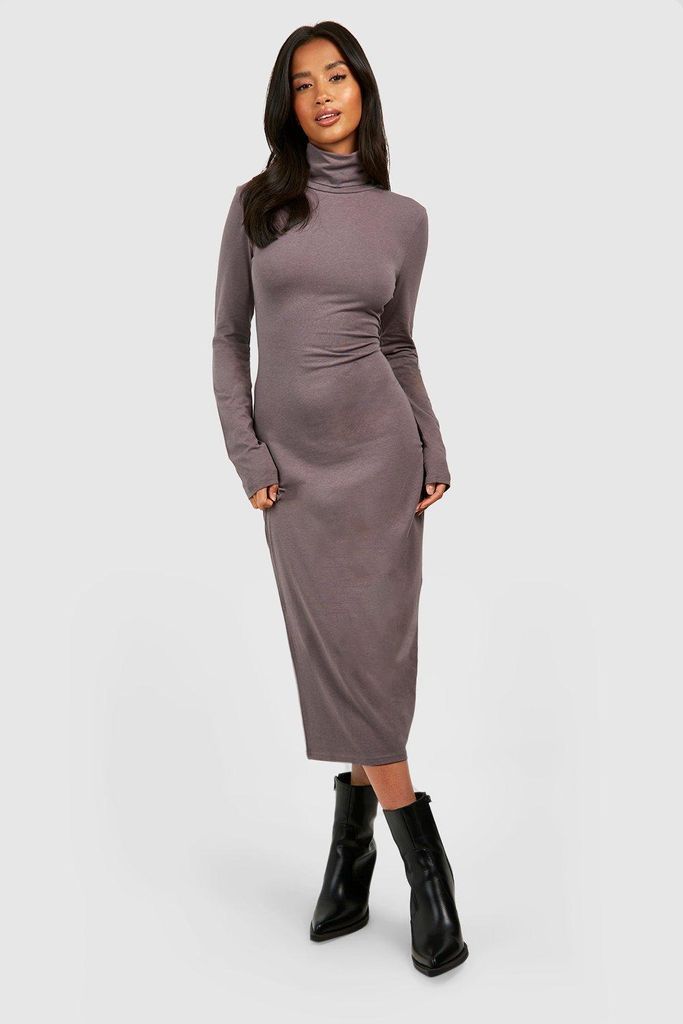 Womens Petite Premium Super Soft Roll Neck Midaxi Dress - Grey - 10, Grey