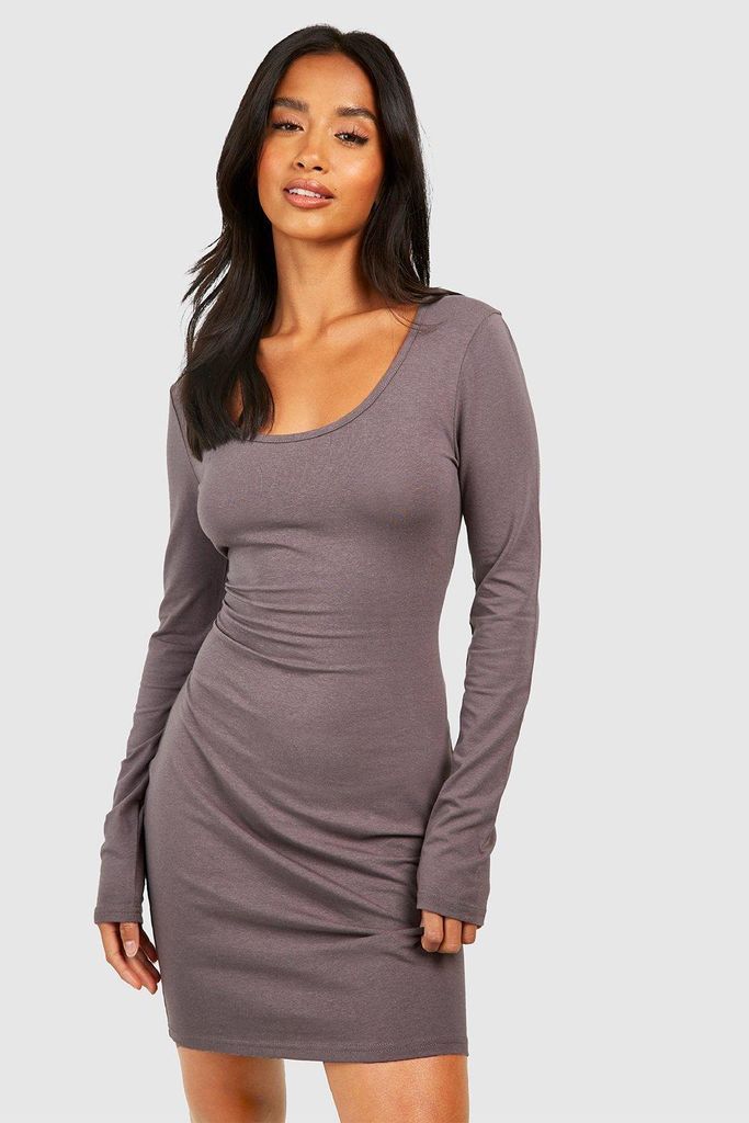 Womens Petite Premium Super Soft Scoop Neck Mini Dress - Grey - 8, Grey