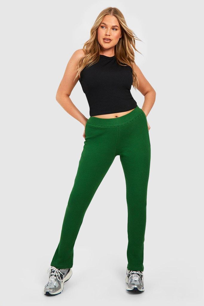 Womens Plus Cotton Rib Basic Flare Trousers - Green - 16, Green