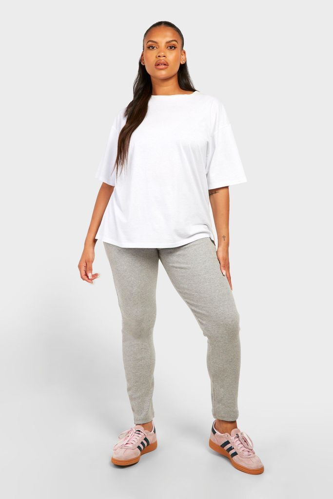 Womens Plus Cotton Rib Basic Leggings - Grey - 16, Grey