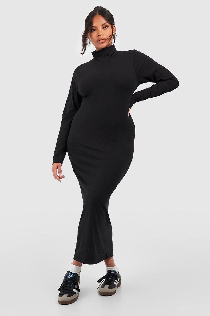 Womens Plus Premium Super Soft Roll Neck Midaxi Dress - Black - 16, Black